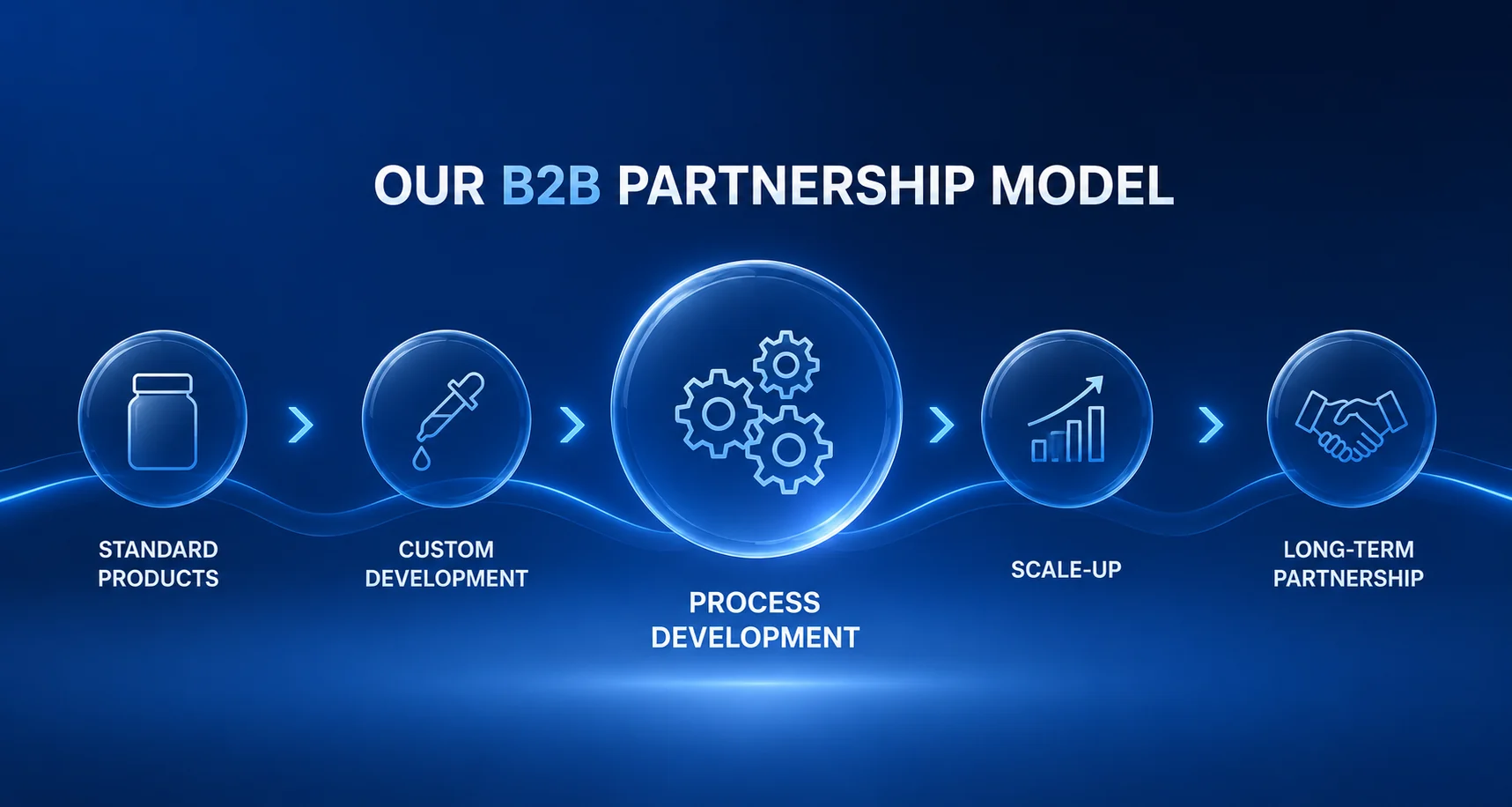 Standard capability, custom development, process development, scale-up and long-term collaboration.
